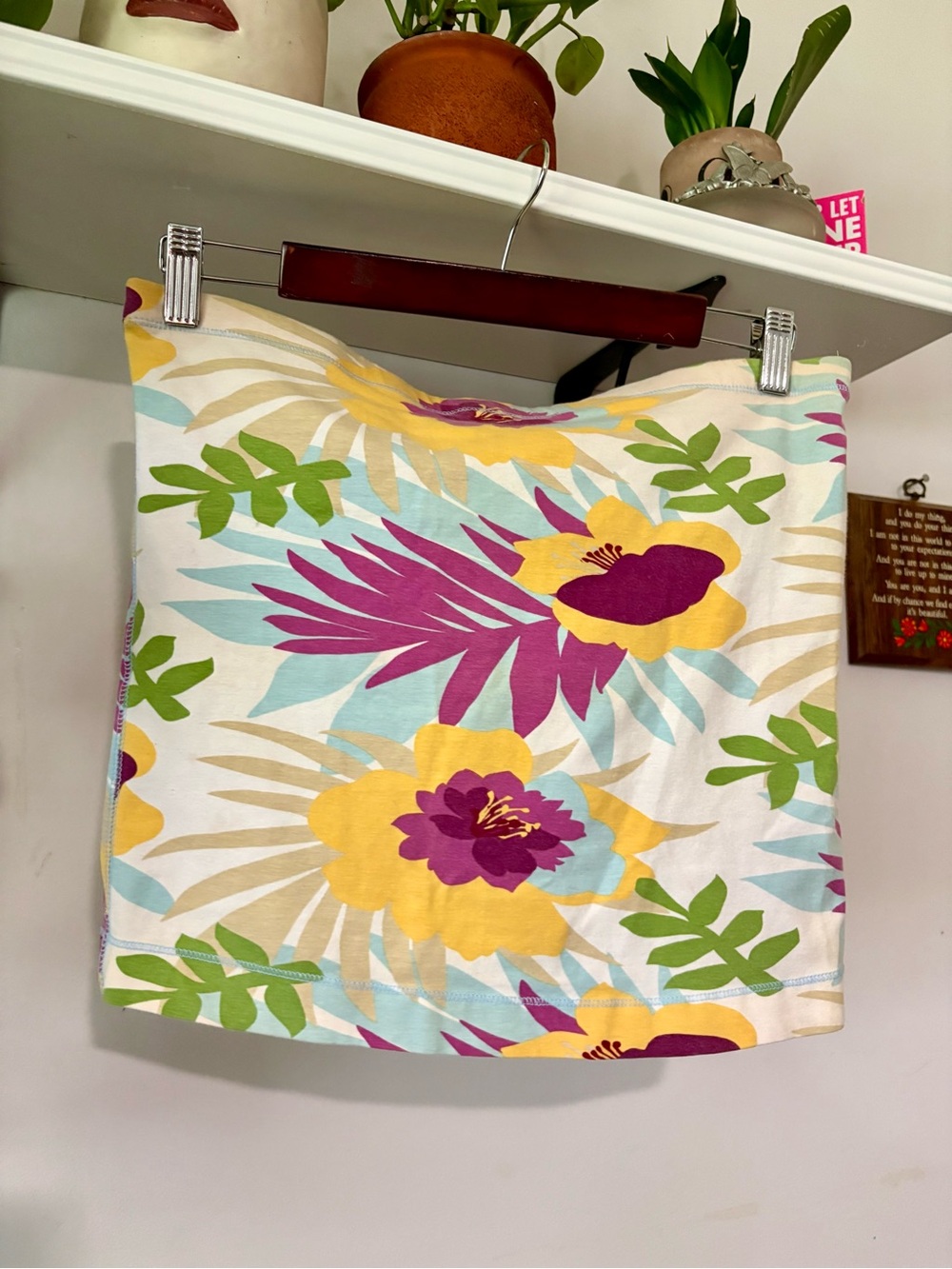 Tropical Floral Tube Top in Yellow, Purple & Green